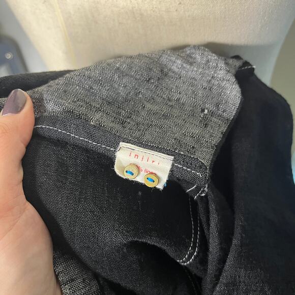 Injiri Dress 42 US XL Black Grey 100% Linen Long Sleeve Maxi India Boho - Picture 10 of 11